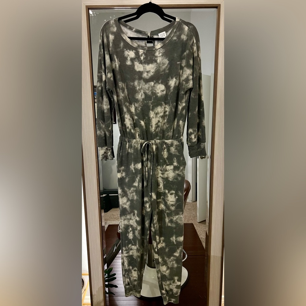 Peyton Jensen women’s Jumpsuit Green & White Tie-dyed Size Small Cotton comfort